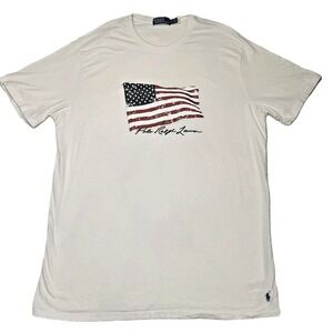 Polo Ralph Lauren Mens 2XLT Off White American Flag Graphic T-Shirt Tall Fit